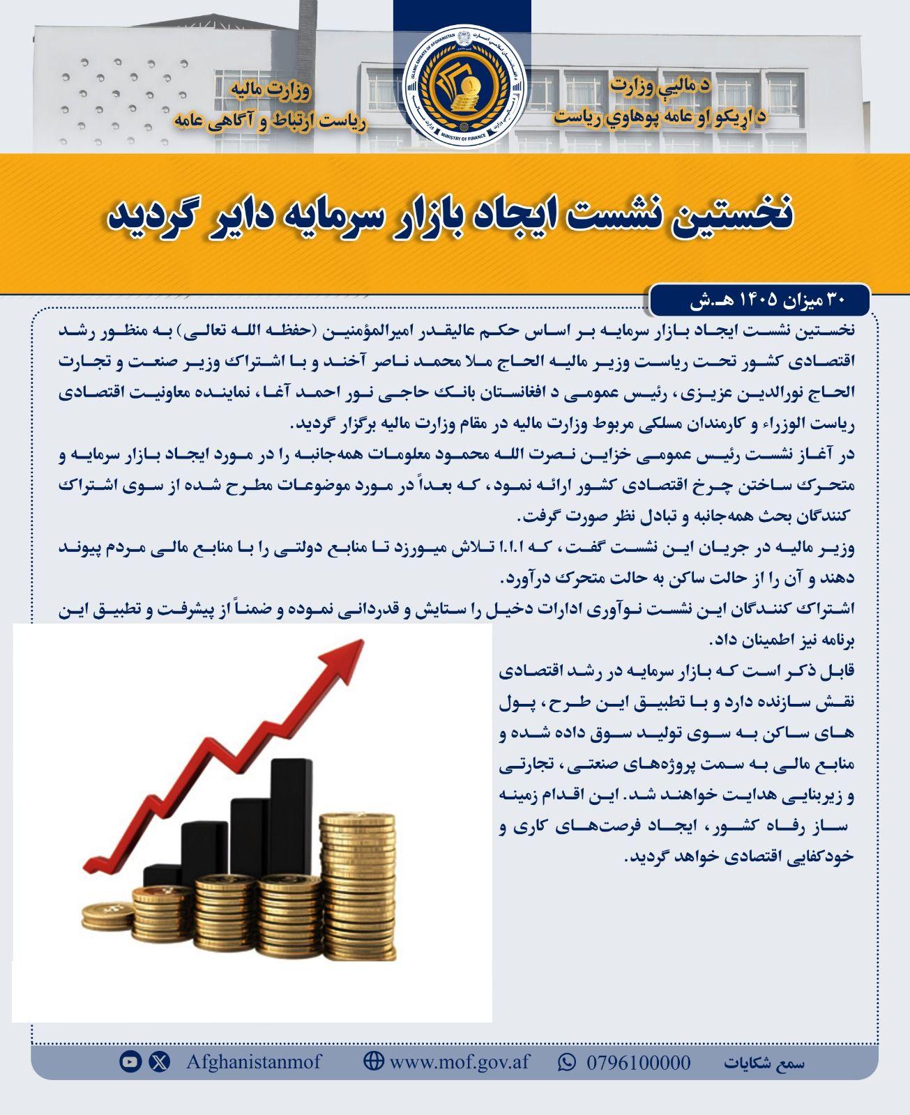 د پانګې بازار د جوړولو لومړنۍ ناسته وشوه